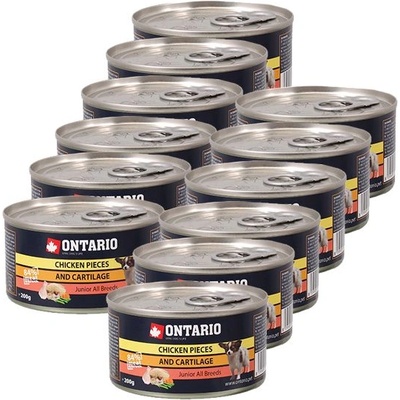 ONTARIO Консерва ONTARIO Junior за кучета, парченца пиле + хрущяли, 12 x 200г