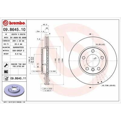 BREMBO brzdový kotúč 09.B645.11, sada 2 ks