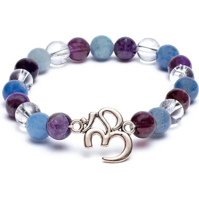 Milujeme Kameny Ametyst křišťál a křemen modrý s přívěskem Óm kulička NK31