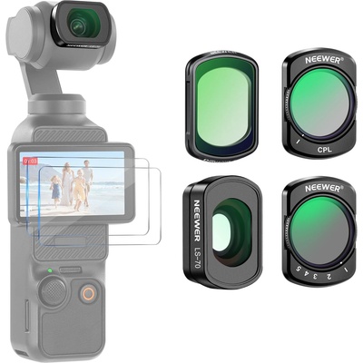 NEEWER Magnetic ND filter set, compatible with DJI Osmo Pocket 3 / Pocket 4 / Xtra Muse, variable ND2-32, black, diffusion filter 1/4, CPL 0.72x, wide angle lens + screen protector - FL-C16