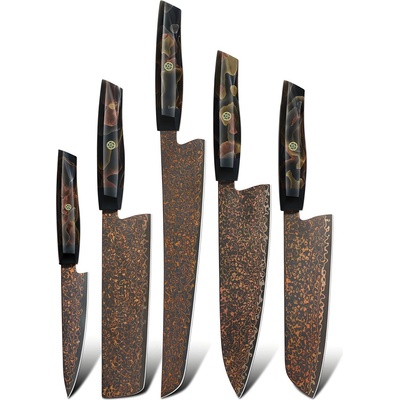HARAHU Комплект кухненски ножове дамаск ku-37391 - Черен / Кафяв kp37391 (ku-37391)