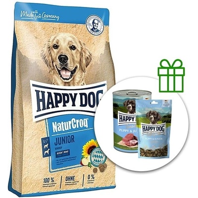 Happy Dog NaturCroq Junior 15 кг + 6x консерви Puppy & Junior + 10x Snack БЕЗПЛАТНО