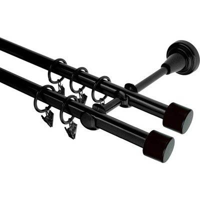 OK-GarnýžeCZ Garnýž kovová dvouřadá 16mm Pullo Double černá 460 cm do stěny / kroužky s žabkou
