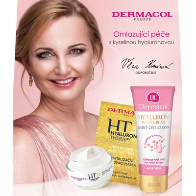 Dermacol Hyaluron jemný čistiaci krém na tvár a oči 100 ml + revitalizačná zlupovacia pleťová maska s kyselinou hyalurónovou 15 ml + remodelačný denný krém 50 ml