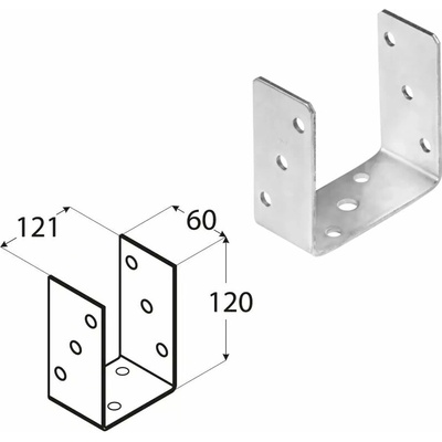 Domax zaskrutkovacia pätka stĺpika typu U PSO 120 - 121 x 60 x 120 x 4.0 mm 10 ks