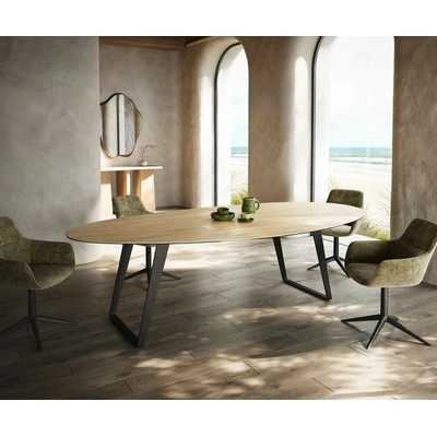 DELIFE Edge oválný 280 x 130 cm keramika Laminam Sabbia dubová barva kov šikmý černá