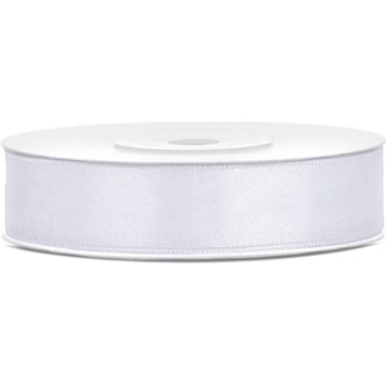 Party Deco Сатенена лента, бяла, 12 мм/25 м