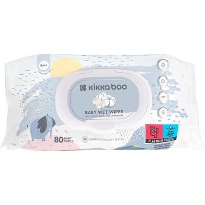 KikkaBoo Бебешки мокри кърпи Памук и Лайка 80бр Капак (31301020014)