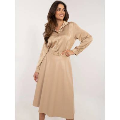 Italy Moda midi skirt made of eco-leather with a belt krémová
