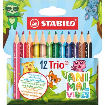 Stabilo Trio Thick Short Animal Vibes trojhranné pastelky 12 barev Jumbo sada TST2051205