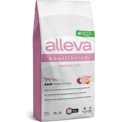 DIUSAPET Alleva® Equilibrium (Adult Medium/Maxi) Sensitive Pork - пълноценна храна за пораснали кучета от всички породи, над една година, с чувствителни стомаси, Италия - 12 кг 3100
