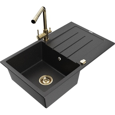 Mexen Bruno гранитна мивка с 1 отделение с дренаж и кухненски смесител Duero, (6513-73-671600-50)