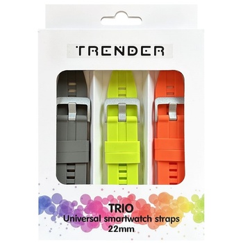 Trender Каишки Trender - Trio Silicone, 22 mm, 3 броя, сива/зелена/орнажева (TR-TRIO16)