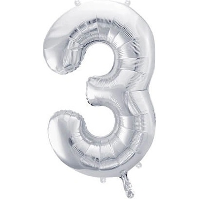 PartyDeco Fóliový balón Číslo 3 strieborný 86cm