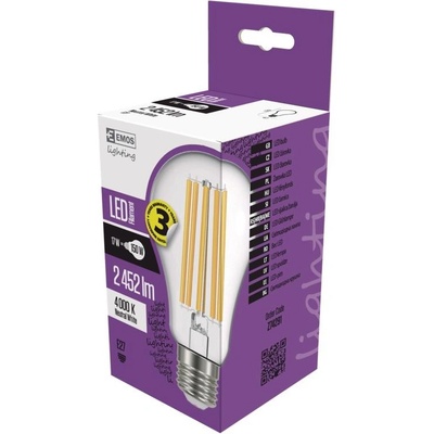 Emos LED žárovka Classic A67, 17W/150W E27, NW neutrální bílá, 2452 lm, Filament, D