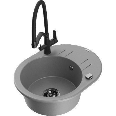 Mexen Kevin мивка от гранит с 1 камера с кухненски смесител Duo, сива - 6517-71-671701-70-B (6517-71-671701-70-B)