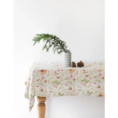 Linen Tales Vánoční lněný ubrus Jingle Bells 140x140cm