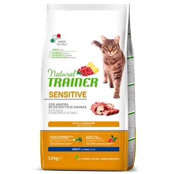 Natural Trainer Adult Cat Sensitive with Duck - храна за пораснали котки, над 1 година, за чувствителни стомаси, с патешко месо - 1, 5 кг, Италия - 924694