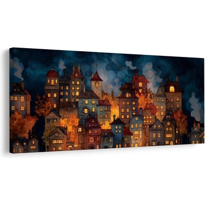 Obraz kouzelná zimní noc ve městě - 80x40