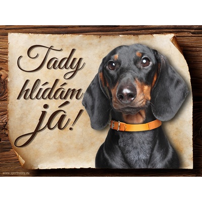 Sport hobby Cedulka Jezevčík černý hladkosrstý Tady hlídám já CP919 20 x 15 cm