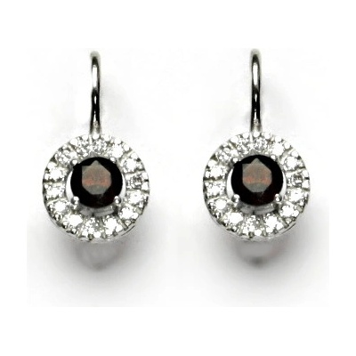 Čištín Zlaté náušnice, bílé i žluté zlato, čiré zirkony, přírodní granát - VE 239