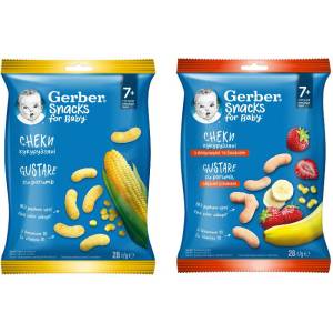 Nestle Царевичен снакс Nestle Gerber - Натурален, 28 g + С банан и ягода, 28 g (12598684+12598685) - baby