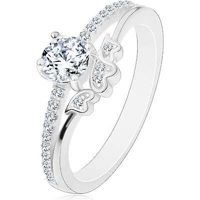 Šperky Eshop prsten ze stříbra 925 zásnubní čirý zirkon a třpytivá ramena srdíčka M01.03