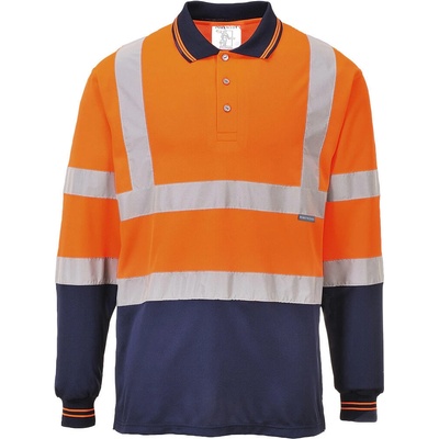 Portwest hi-vis s279 / Функционална светлоотразителна поло тениска, дълъг ръкав - hv оранжево/тъмносиньо m (s279onrm)