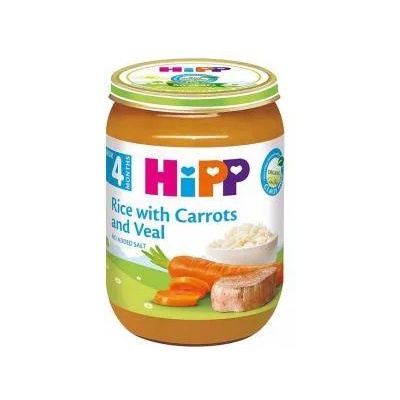 HiPP Пюре от био ориз, моркови и телешко месо hipp, 4+ месеца, 190гр