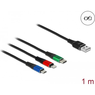 Delock 1 м дълъг USB кабел за зареждане 3 в 1 за Lightning, Micro USB и USB Type-C
