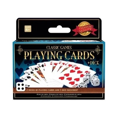 Klasické hry 2 balíčky hracích kariet a 5 kociek