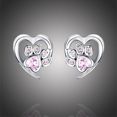 Grace Silver Jewellery stříbrné se zirkony růžová Psí Tlapka E-SCE654-2/6 Růžová