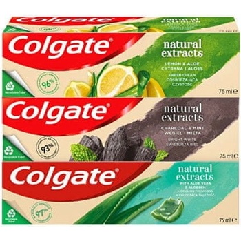 Colgate Natural Extracts Aloe Vera, Charcoal & Mint, Lemon & Aloe zubní pasta 3 x 75 ml