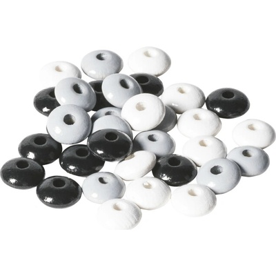 Knorr prandell Dřevěné korálky čočky 10mm (33ks) mix černo-bílý