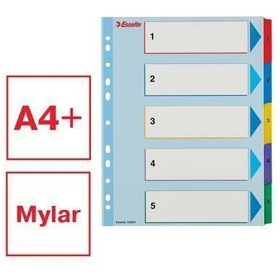 Zesílené rejstříky "Standard", popisovatelná titulní str., mix barev, karton, A4 Maxi, 1-5, E