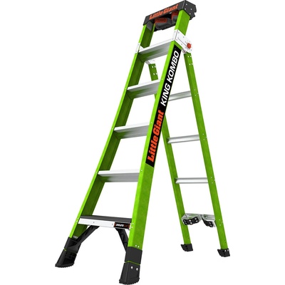 Little Giant Ladder Двураменна стълба от фибростъкло 6+4 стъпала KING KOMBO Industrial със звукова система Ground Cue (13610EN-071)