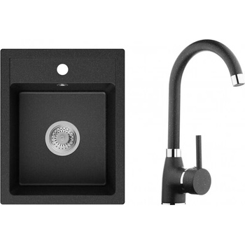 Image 1 of Графит гранитна мивка за кухня Рига 380х500 Смесител модел 5010