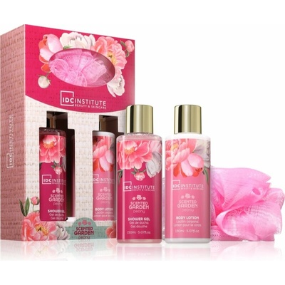 IDC institute Scented Garden mycí houba 1 ks + sprchový gel 150 ml + tělové mléko 150 ml kosmetická sada