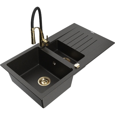 Mexen Matias гранитна мивка с 1, 5 камери с отцедник и кухненски смесител Aster, (6502-75-73450-57-G)