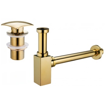 Mexen полу-сифон за мивка, квадратен с клип-клак запушалка, без преливник, златист - 7991660-50 (7991660-50)