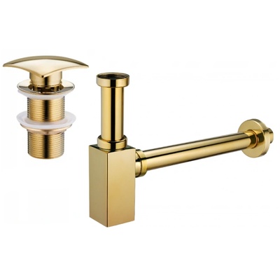 Mexen полу-сифон за мивка, квадратен с клип-клак запушалка, без преливник, златист - 7991660-50 (7991660-50)