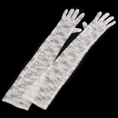 Spoločenské rukavice 43 cm krajkové biela