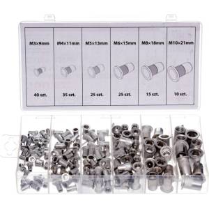 SILVER Нит-гайки алуминиеви m3-m10 комплект 150 бр. 67438 (s11361)