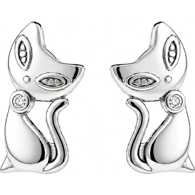 Argento Strieborné náušnice mačka, číry okrúhly zirkón 67449