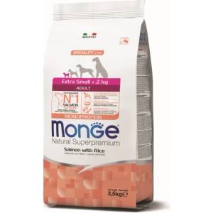 Monge Natural Superpremium Extra Small Adult Salmon with Rice - пълноценна суха храна за пораснали кучета от миниатюрни породи със сьомга и ориз - 2, 5 кг, Италия - 1464