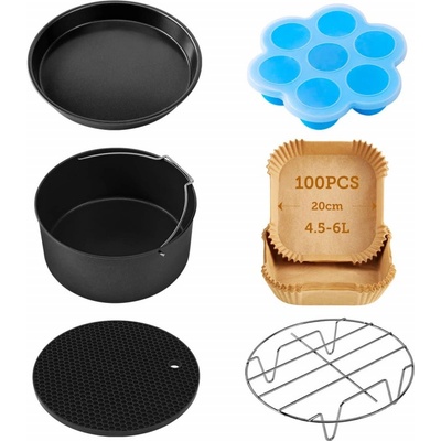 COSORI Комплект 6 бр аксесоари за фритюрник с горещ въздух Cosori C158-6AC-EUR, Без BPA, Черен (C158-6AC-EUR)