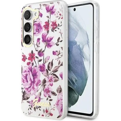 GUESS Samsung Galaxy S23+ бял твърд калъф Flower Collection (GUHCS23MHCFWST)