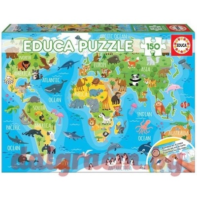 Educa Пъзел educa 18115 - 150 части - Световна карта на животните (edu18115)