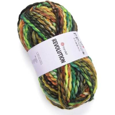 YarnArt pletací příze REVOLUTION 1612 zeleno-hnědá melírovaná, efektní, 150g/75m