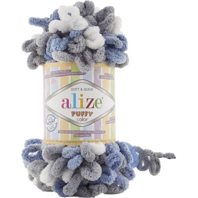 Alize příze Puffy color 6075 tmavě šedá, modrošedá a bílá